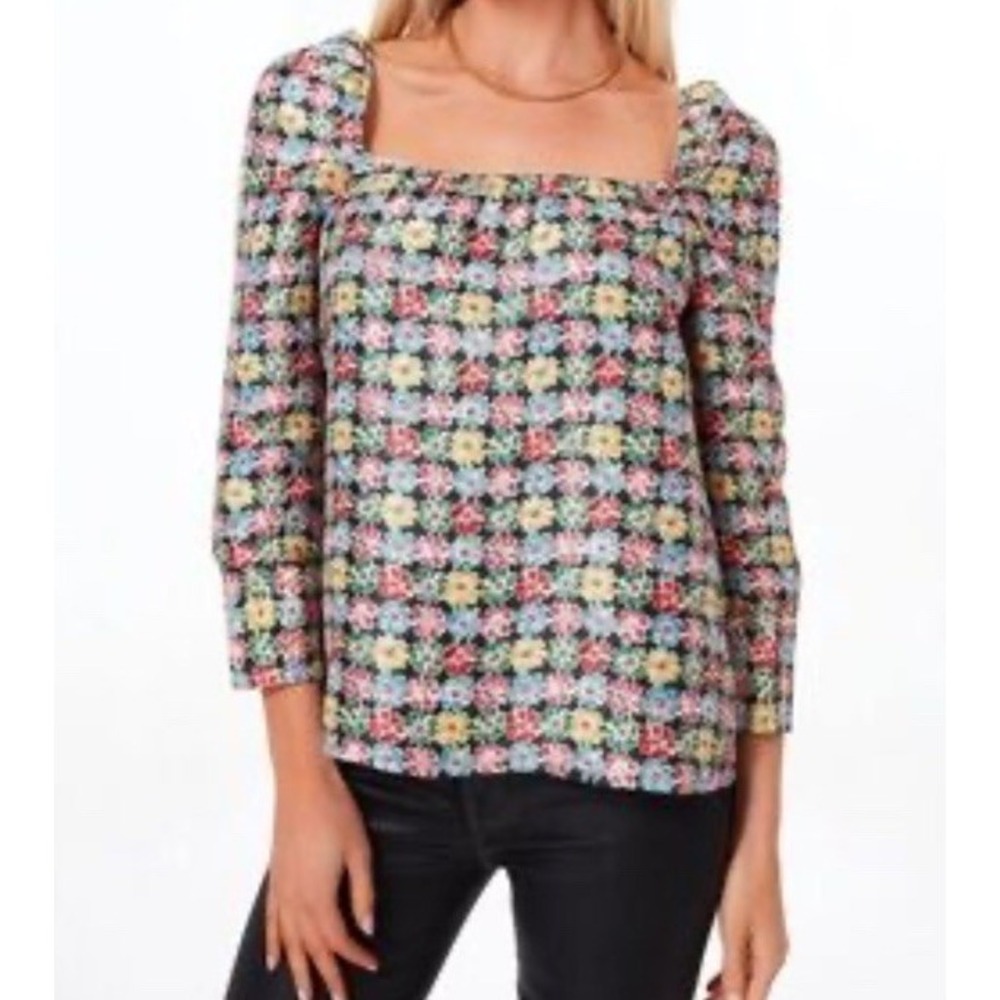 Tuckernuck Punchy‎ Jacquard Emilie Blouse Womens Large Floral Lined Old Money